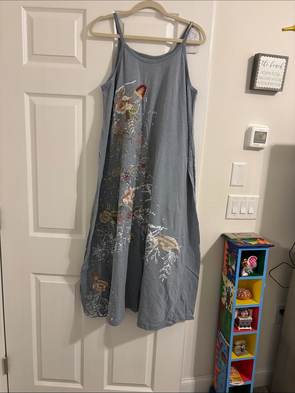Sleeveless Floral Embroidered Maxi Dress - Slate Blue